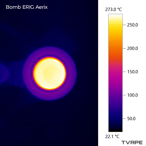 Nahaufnahme der Heizkammer des Bomb Aerix E-Rig mit einer Wärmebildkamera nach einer Session bei 270 °C