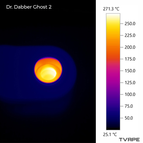 Dr. Dabber Ghost 2 Dab Pen – ein Wärmebild des Heizkammerbereichs. Das Bild wurde bei der Temperatureinstellung „Yellow“ aufgenommen.