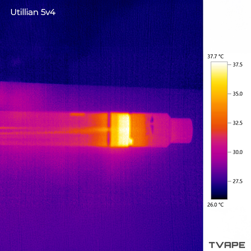 Utillian 5 (V4) Dab Pen – ein Wärmebild des Vaporizer-Gehäuses nach einer kompletten Session bei höchster Spannungseinstellung.