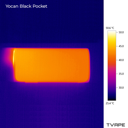 Yocan Black Pocket Wax Pen – eine Wärmebildaufnahme des Konzentratvaporizers nach einer Session bei maximaler Temperatur.