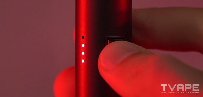 Nahaufnahme der LED-Anzeigen, die die Spannungseinstellungen in einem Gammatron-Dab-Pen anzeigen