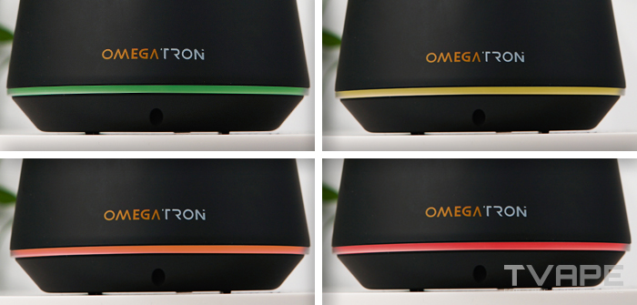 Ein Nahaufnahmefoto der LED-Anzeige, die verschiedene Spannungseinstellungen auf dem Tronian Omegatron Vapor Cup anzeigt.