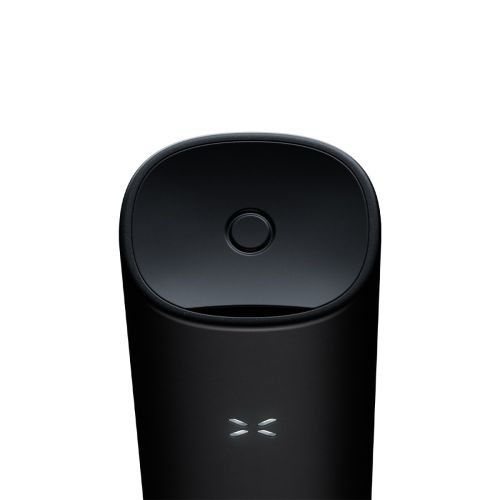 Nahaufnahme des PAX Flow-Mundstücks und der LED-Anzeige – Detailansicht des tragbaren Vaporizers (Farbe: Onyx)