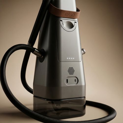 AirVape Enso Shisha 2026 mit dem 1,5 m langen Dampfschlauch, der angeschlossen und rund um die Basis gewickelt ist