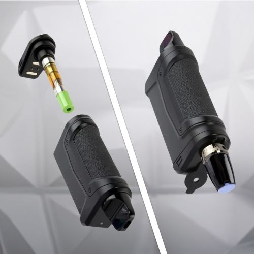 Ooze Duplex 2 510 Gewinde-Akku – Nahaufnahme des zerlegten unteren Teils des Geräts und des vollständig verdeckten Vaporizers
