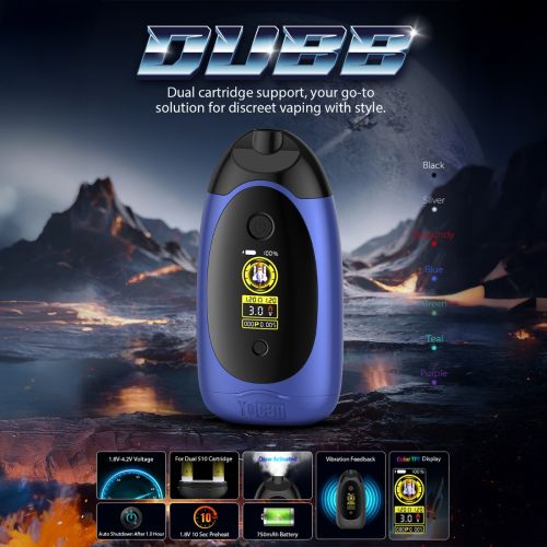Yocan Dubb 510er-Akku (Farboption: Blau) mit allen Schlüsseleigenschaften aufgelistet.