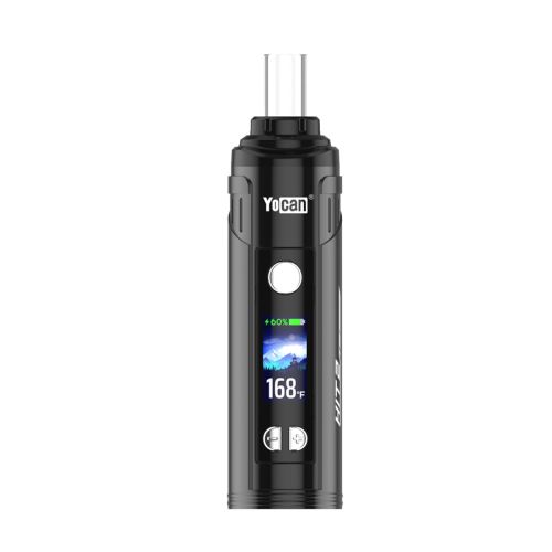 Yocan Hit 2 Kräuter-Vaporizer – Frontansicht mit LCD-Farbdisplay und Tasten für die Temperatureinstellung auf der Vorderseite