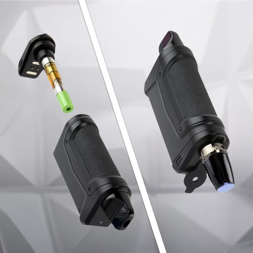 Ooze Duplex 2 510 Gewinde-Akku – Nahaufnahme des zerlegten unteren Teils des Geräts und des vollständig verdeckten Vaporizers