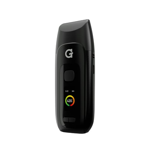 G Pen Dash+ Vaporizer – Ansicht von vorne mit eingeschaltetem LED-Bildschirm