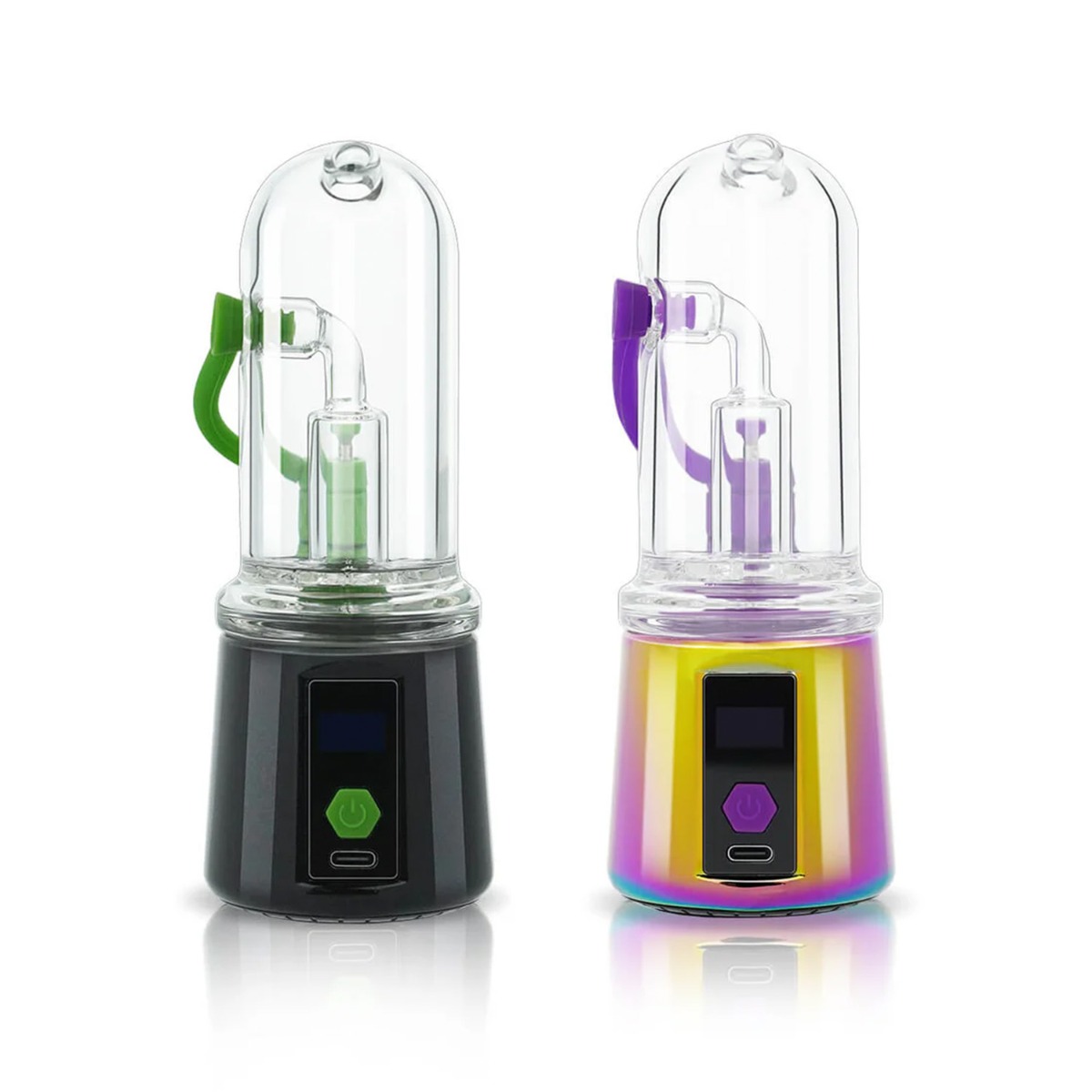 Bomb Aerix E Rig – Frontansicht – Die Farboptionen Black und Rainbow sind nebeneinander platziert.