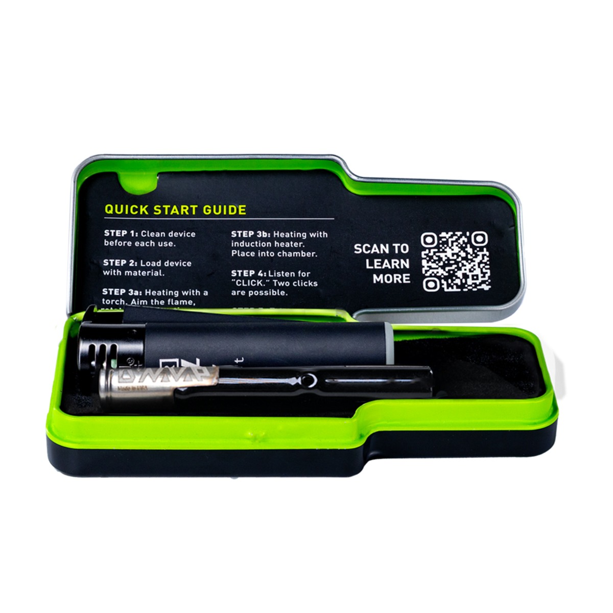 DynaVap G3 Vaporizer-Set in offener Hülle, mit Edelstahlkomponenten für das tragbare Verdampfen von trockenen Kräutern – ideal für Cannabis-Liebhaber.