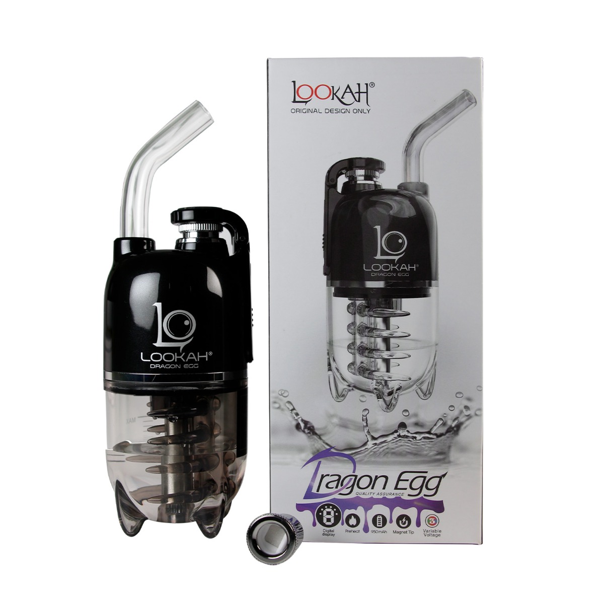 Lookah Dragon Egg neben seiner Verpackungsbox