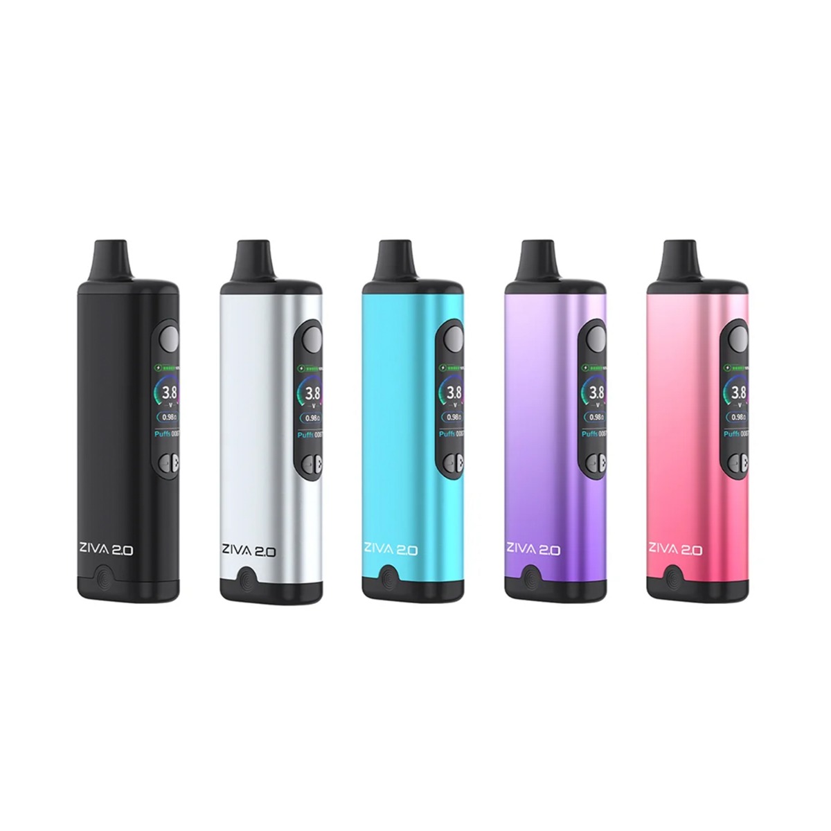 Yocan Ziva 2.0 510-Akku in 5 Farbvarianten: Schwarz, Silber, Türkis, Purple-Gradient und Pink-Gradient