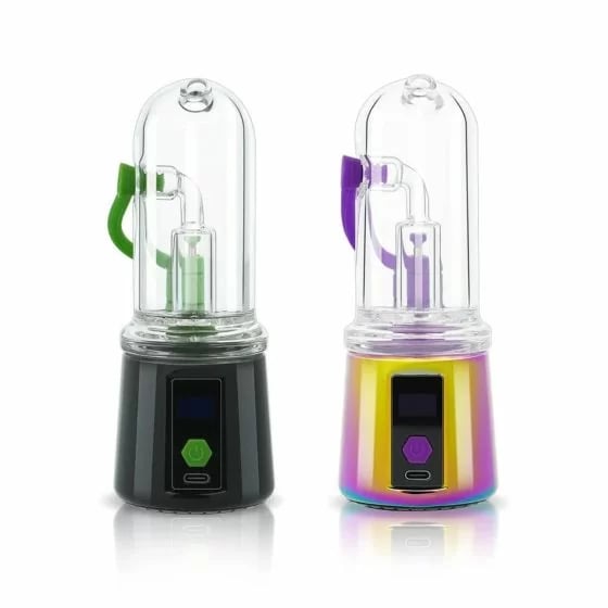 Bomb Aerix E Rig – Frontansicht – Die Farboptionen Black und Rainbow sind nebeneinander platziert.