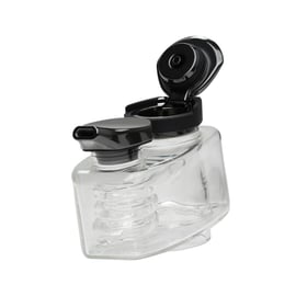 Seitenansicht des DaVinci EQ Jacuzzi Bubblers, einer transparenten Wasserkammer aus Borosilikatglas mit aufgeklapptem schwarzem Carb Cap.
