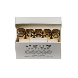 Verpackung von Zeus WaxPods GT, mit mehreren goldenen, zylindrischen Pods, die in einer Reihe angeordnet sind