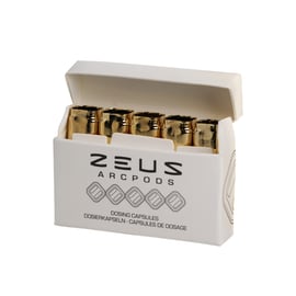 Open white pack with multiple gold Zeus ArcPods GT dosing capsules visible and “ZEUS ARCPODS” logo.