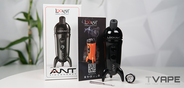 Lookah Ant Dab Pen neben seiner Schachtel und seinen Teilen