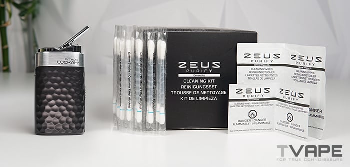 Der Lookah Python Konzentrat-Vaporizer wird zusammen mit dem Zeus Purify Reinigungsset gezeigt