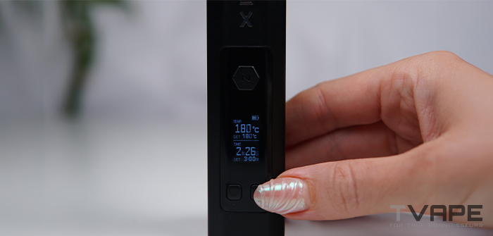 Nectar Hex Kräuter Vaporizer Temperatureinstellugen, die an LED Display angezeigt werden