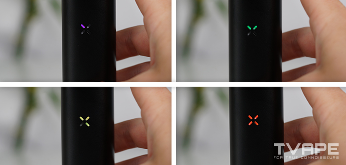 Pax 4 Vaporizer – eine Nahaufnahme der Pax-Blütenblätter, die die aktuelle Temperatureinstellung anzeigen