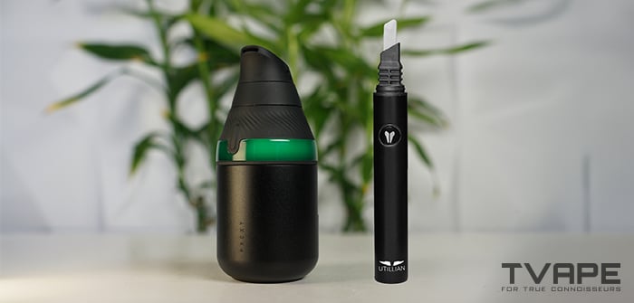 Der Puffco Proxy Core Kit Dab Pen wird zusammen mit dem Utillian Hot Wax Axe gezeigt – einem beheizbaren Dab-Tool zum effizienten Einfüllen von Konzentraten