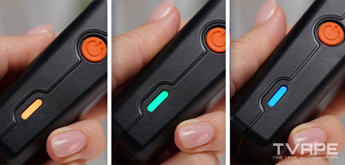 Veazy Vaporizer – Nahaufnahme der LED-Anzeigen, die die ausgewählte voreingestellte Temperatur anzeigen