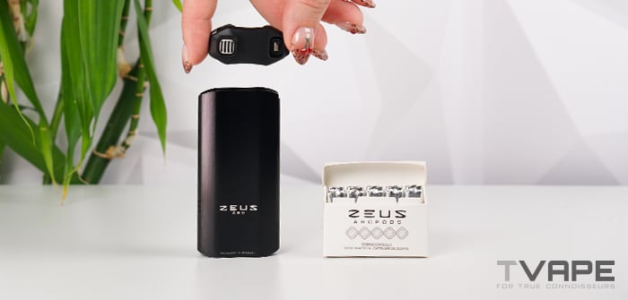 Zeus Arc S2 Verdampfer ohne Mundstück und Arcpods-Box