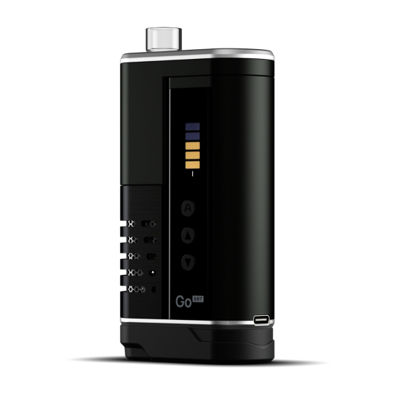 Arizer GO SRT Kräuter-Vaporizer – Ansicht von vorne bei eingeschaltetem LED-Display