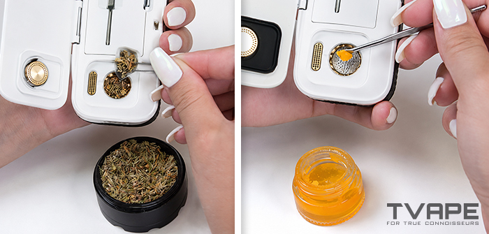 AirVape Legacy Core Vaporizer für trockene Kräuter – eine Präsentation von zwei verschiedenen Anwendungsmöglichkeiten mit trockenen Kräutern und Konzentraten