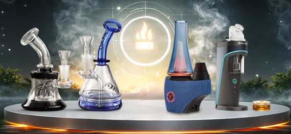 Auswahl hochwertiger Glas-Dab-Rigs und Wasserpfeifen für Konzentrate mit verschiedenen Designs und Perkolatoren